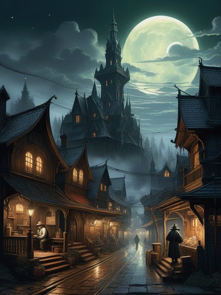 <lora:04Vintageillustration_Hap_XL:3.3>,Norman Rockwell style (Ink illustration on parchment). A futuristic The city of yharnam, bloodborne, oil painting, done with japanese brush technique, realistic, extreme detail, scary, terrifying, dark and warm environment, 8k, masterfully stylized, by Jeff Easley and Terry Redlin (zavy-mthcl:1.3), alien landscape ,Spectacular auroras dancing across the heavens, Quaint villages nestled in verdant valleys , alien flora, Chiaroscuro,,, surrealist, horror, trending on artstation, digital painting, painterly, concept art, smooth, illustration, clean ink detailed line drawings, cell shaded, 4k, tone mapping, doll, akihiko yoshida, james jean, andrei riabovitchev, marc sim