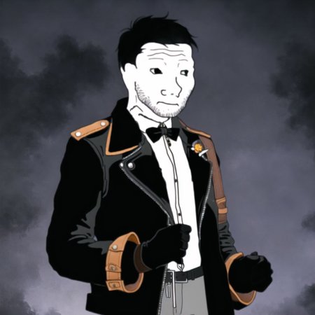 <lora:vojacmeme:1.2>, vojac,  doomer,

1man, bachelor, black gloves, black hair, black jacket, brooch, leather, leather gloves, leather jacket, short hair, solo,