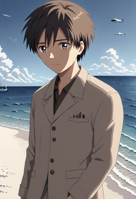 high resolution, solo, best quality, 1Boy, Takaki Toono, Brownish Hair, Brown Eyes, sea, bow cruise ship, stong wind, ocean, OverallDetail
