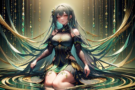 highly insanely detailed, masterpiece, top quality, best quality, highres, 4k, 8k, RAW photo, (very aesthetic, beautiful and aesthetic),  
(code_style,codestyle), 
<lora:CodeStyle (half generic class)_564920:0.8>, 
(1girl:1.3), 1other, 
dazzling gold background,gray background,pastel green background,(rainbow background,colored mosaic background,abstract colored fractal background),âââ
