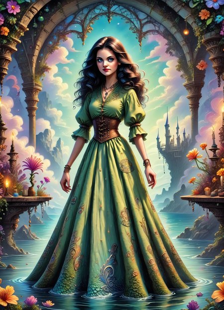 DonMM4g1c4c4d3myXL, score_9, score_8_up, score_7_up, score_6_up, draped full body clothing,  rayon, grooved, acrylic medium, flutter sleeves, knee length, empire waist, mermaid skirt, faded wash,,sheer panels, corset closure,,embroidery,,train,,cargo pockets,  rating_safe  <lora:DonMM4g1c4c4d3myXL-pony:0.8>
