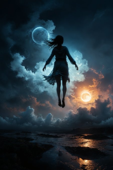 mysterious air spirit with glowing eyes hovering whole body in sky above beautiful skyscape at night,  background of moonlit clouds, by Minjae Lee, Carne Griffiths, Emily Kell, Steve McCurry, Geoffroy Thoorens, Aaron Horkey, greg rutkowski, sss glow, Jordan Grimmer, amazing depth, intricately detailed, bokeh,  perfect balanced, artistic photorealism , smooth,  great masterwork by head of prompt engineering, ruins, mystical,  (full body view), <lora:add-detail-xl:2><lora:xl_more_art-full_v1:0.5> <lora:sss:0.7> <lora:Desolation:0.3>