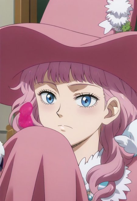 <lora:SlimesDorothy:1>, slimes_dorothyunsworth, pink witch hat, blue eyes with a pink outline, pink hair,,,,,,,,,,,,,,,,,,,,anime coloring, anime screencap, 1girl,Solo ,, anime,,,,official art,Uncensored,Unedited ,,,,,,,,,,,,,,,,,,,,,,,,