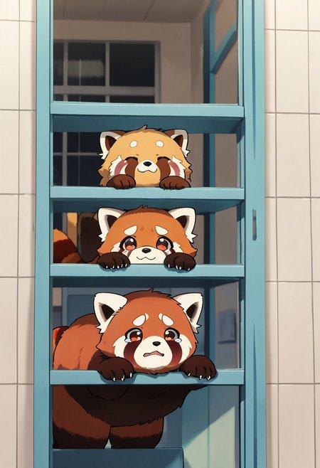 "(masterpiece, best quality, high quality, highres), very awa, highres, absurdres,(naguru \(cyoroama\):0.7), (chii-kun \(seedyoulater\):0.6), (winick-lim:0.7), (shibuta:0.9), (suzu-q:0.8), (shirakawa_nigori:0.8), 
(red panda:1.2), (no humans:1.1), paws, fur, (cute:1.2), comfy, solo, 
looking over shoulder, close-up, activity, 
(laughing:0.6), tearing up, 
midnight lake city window neon signs background, "