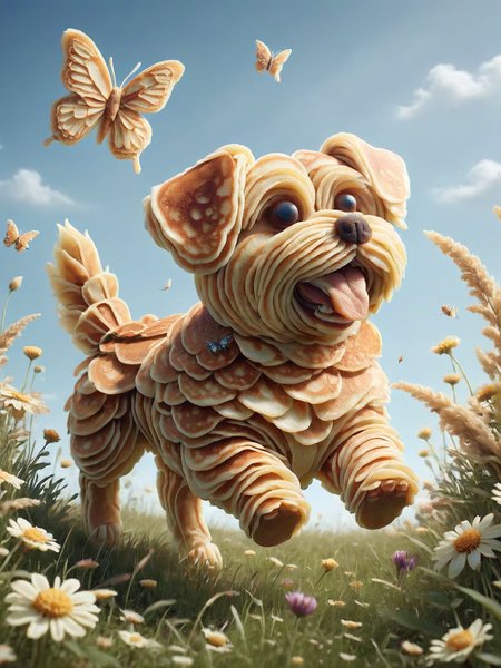 An ais-pncks dog gleefully chasing butterflies in a meadow <lora:ais-pncks-sdxl:1>
