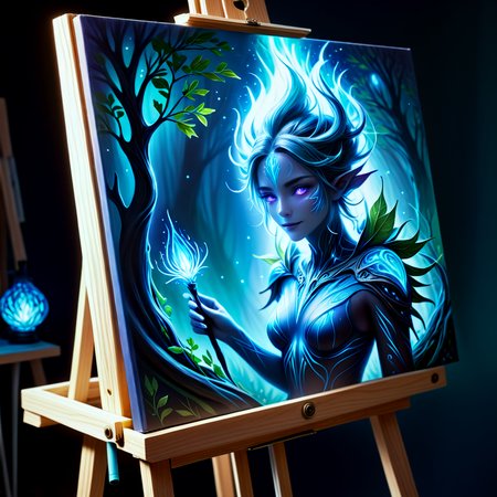 High key photography style with bright, well-lit scenes and minimal shadows, In a dimly lit scene, (a Sylvari using an easel, painting on a canvas with glowing, bioluminescent sap from plants:1.3), creating a vibrant, glowing masterpiece that lights up the dark surroundings, Painting with Bioluminescence, close up shot, medium shot, hyper-maximalism, high quality,v high quality shadows, close up shot, medium shot, high key, bright scenes, minimal shadows, airy, cheerful, optimistic, clean, uplifting,In a dimly lit scene, (a Sylvari using an easel, painting on a canvas with glowing, bioluminescent sap from plants:1.3), creating a vibrant, glowing masterpiece that lights up the dark surroundings, Painting with Bioluminescence, close up shot, medium shot, hyper-maximalism, high quality,v high quality shadows, close up shot, medium shot