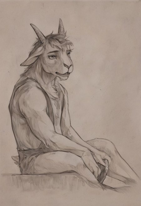 Goat male Farmer with suspenders in jitostyle and monochrome