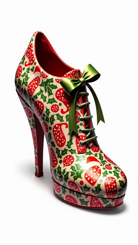 An image of a ChristmasWrapped Shoes. It is entirely wrapped up in christmas wrapping paper.
<lora:ChristmasWrappedFlux:0.6>