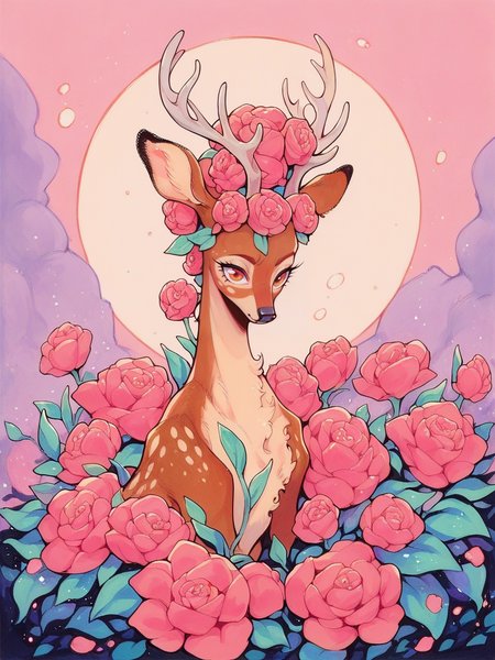 score_9, score_8_up, score_7_up, score_6_up, score_5_up,  <lora:fl33b1t3sXLP:0.8> fl33b1t3s, traditional media, solo, deer girl, flower