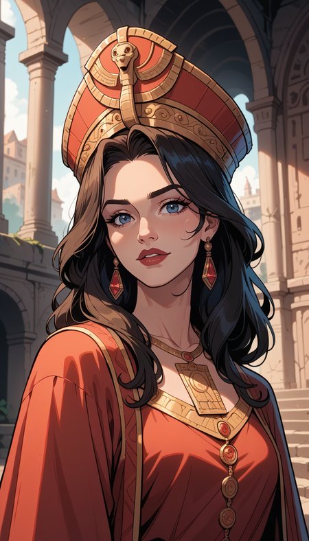 score_9, score_8_up, score_7_up, (Western Comics), Wizardess, cute, enchanting, seductive, innocent, stands majestically, ancient ruins, wearing flowing Wizards robes, pointed hat, (Portrait photo), (depth of field), (dynamic angle), (ultra detailed, high quality texture), (sharp), (artistic image)