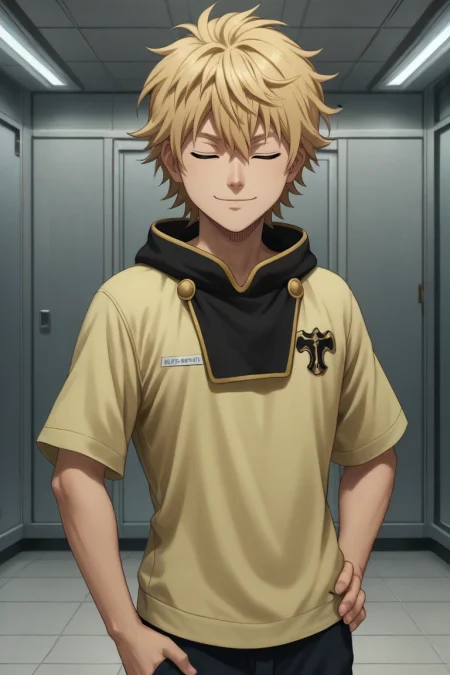 score_9, score_8_up, score_7_up, , rating_safe, , (realistic:0.6), looking at viewer, , 1boy, solo, male focus, <lora:luck_voltia_pony:0.92>, luck_voltia, blonde hair, blue eyes, short hair, hair between eyes, symmetry, airport, indoors, hand on hip, (closed eyes:1.2), smile, , <lora:sdxl_lightning_8step_lora:1>