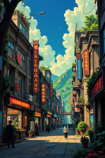 a cyberpunk futuristic street beautiful  landscape, morning, woman, very intricate, very detailed, sharp, bright, colorful, <lora:Hand v2:0.5> <lora:Anti-Blur:1><lora:Insane Detail Slider:0.25>  <lora:flux.1_lora_flyway_Epic-detail_v2:0.3> <lora:fluxenhancer:0.25> <lora:Anime_style:0.6> anime style