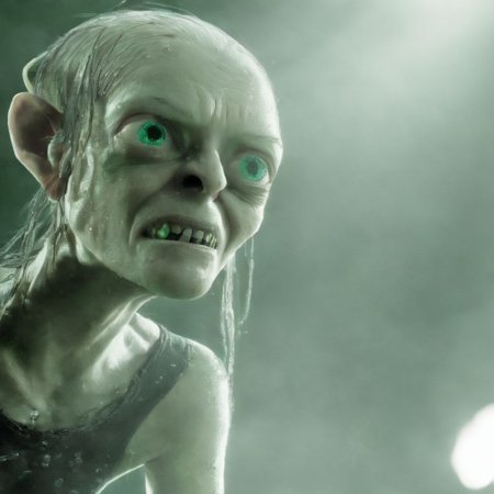 Gollum Smeagol Andy Serkis a close up of a person with a weird face, ((background of little green data_symbols falling down like rain)), ascii-symbols falling down like rain, the matrix, magic realism, from the film matrix, datastream,masterpiece, (best quality:1.2),, ray-tracing, high resolution, UHD, HDR, 64K, octane render, high quality