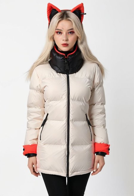 ((((padded down coat)))), ((((padded puffer coat)))), ((((padded winter clothes)))), ((((very cold)))), ((((puffer hood up)))), ((((full body)))), beautiful, masterpiece, 1girl, mature female, (((white long hair))), (((red eyes))), cat ears, large breasts, gloves, chest harness, (((half face mask))), army, Red digital camouflage, steam, cyberpunk, city, neon lights, pressure squeezing cuffs, pressure squeezing collar, (Thick padded cuffs:1.4), (Thick padded collar:1.4), <lora:Collar-SDXL:0.75>, <lora:Cuffs-SDXL:0.75>, <lora:fashion_lora:0.6>