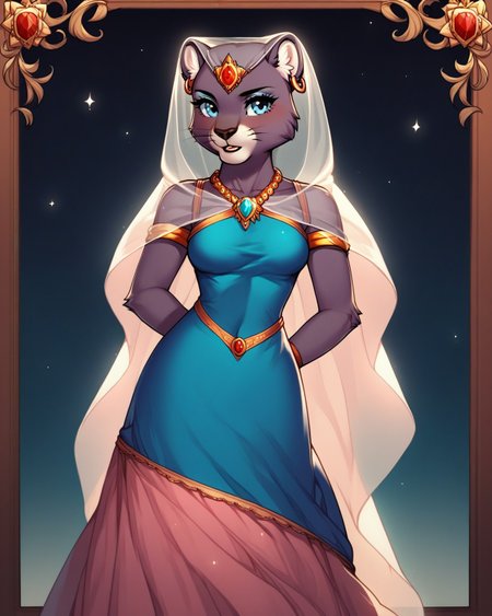score_9,score_8,score_7,source_furry,
princess_romy, romy_panther,jewel,panther, lion ears, bald, hairless, veil, dress, indian dress, pink and blue dress,
<lora:Princess_Romy_Pony_SDXL:1> princess_romy,