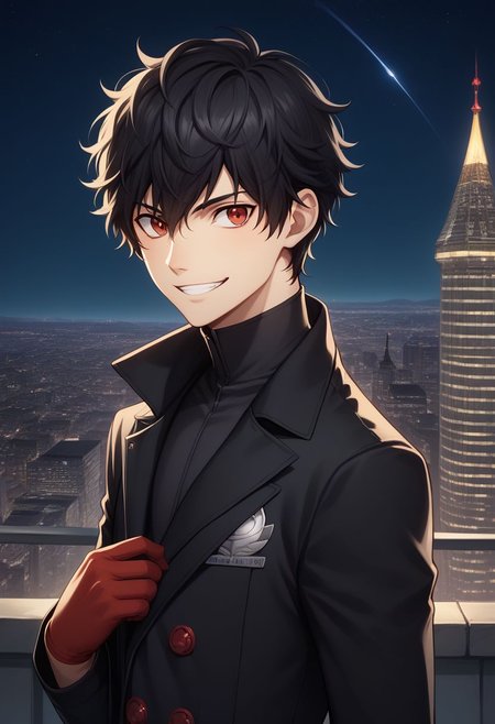 score_9, score_8_up, source_anime, highly detailed, 1boy, solo, male_focus, slender, skinny, 
ren, 1boy, black hair, male focus, gloves, red gloves, mask, solo, red eyes, night,
sky, looking at viewer, building, night sky, outdoors, city, black coat, grin, headshot,
outside,