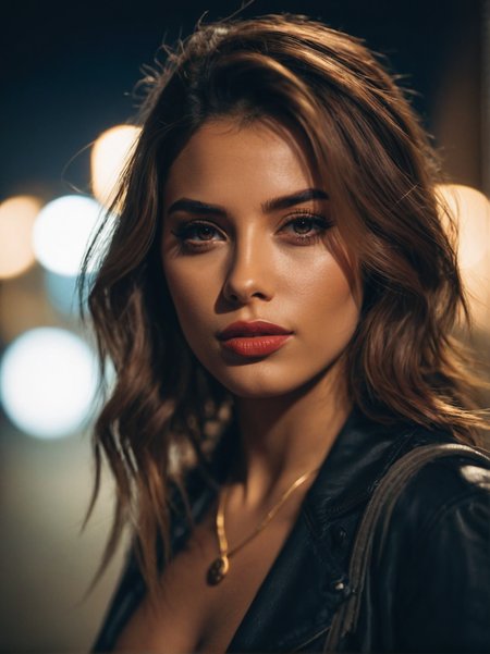 A dynamic cinematic photograph of Andrea_Michaels_P_MXAI_SDXL close up shot, smiling expression, SK_CINEMATIC, ziprealism