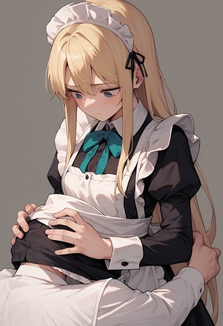 score_9, score_8_up, score_7_up, score_6_up, source_anime, <lora:head_under_anothers_clothes_v0.1-pony:1> 
1girl, blonde hair, long hair,
maid, 1boy, head under another's clothes,