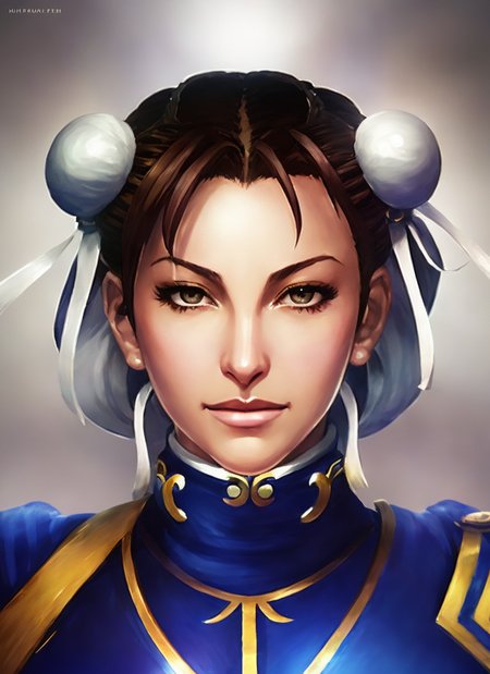 Closeup face portrait of ((sks woman)), street fighter, smooth soft skin, big dreamy eyes, beautiful intricate colored hair, symmetrical, anime wide eyes, soft lighting, detailed face, by makoto shinkai, stanley artgerm lau, wlop, rossdraws, concept art, digital painting, looking into camera
