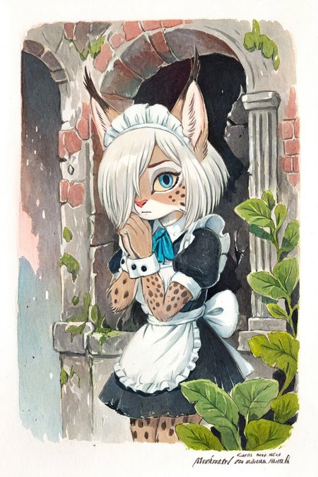 anthro lynx girl,maid outfit,white hair,blue eyes,Ameli,(solo:1.3)
bang covering one eye,italy ruins,looking at viewer,traditional media,Leaning Tower of Pisa
<lora:Perfect Hands:1> <lora:Ameli:0.8>, score_9, score_8_up, score_7_up, score_6_up, score_5_up, score_4_up,zPDXL