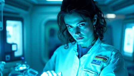 nostromo style,
woman wearing jumpsuit, sickbay, laboratory, science fiction, horror,

extremely detailed:1.2, sharp:1.2, bold outlines,

sharp focus, detailed face, clear eyes, Detailed perfect hand