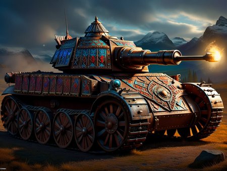 <lora:CulturePunkAI_3:.9> vikingpunkai
  tank  Highly detailed, amazing, Impressive lighting, vibrant colors, Ultra Realistic, High quality, Highly detailed, trending on artstation, intricate detailed background