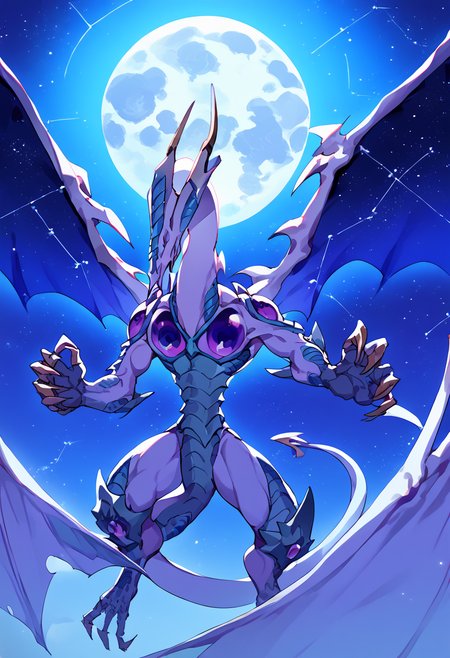 score_9,score_8_up,score_7_up,source_anime,zPDXL3,space,night,night sky,star (sky),sky,starry sky,galaxy,constellation,flying, 
*//*,<lora:StardustDragon_Pony:1>,stardustdragon_ygo,no humans,solo,duel monster,dragon,wings,tail,claws,horns,
*//*,looking at viewer,cowboy shot,dutch angle,