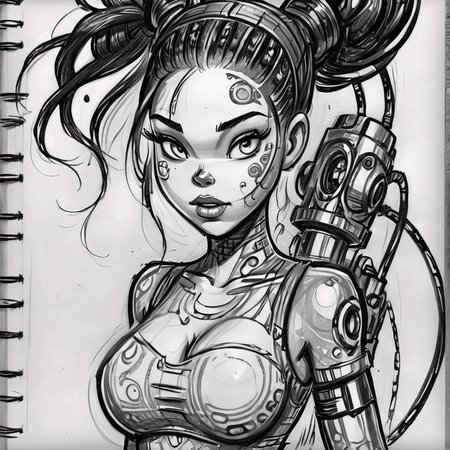 drawix18 cyborg girl, black ink, very detailed <lora:drawix18:0.8>