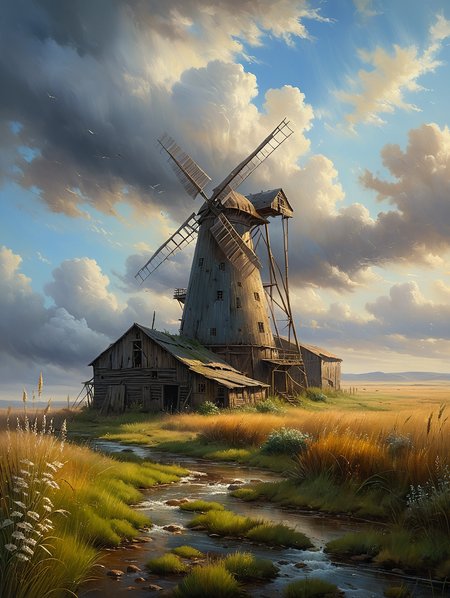 oil painting ,
A Mill,
34K uhd, masterpiece, high detail, 8k, intricate, detailed, high resolution, high res, high quality, <lora:add-detail-xl:1.8>, highly detailed, Extremely high-resolution details, fine texture,
