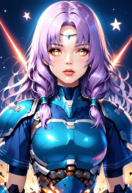 score_9, score_8_up, score_7_up, source_anime,
side walk,coverface with hands,
1girl,
NSFlorinaMain, blue breastplate, blue pauldrons, short sleeves, teal fingerless elbow gloves, circlet, parted bangs, high collar, light purple hair, long hair, low-tied sidelocks
(((mecha suit blue color))), mecha musume, headgear, armor,((Mecha blue armor)), menpo, underboob,black blue armor,
BREAK 
(dynamic perspective), sharp focus, (depth of field, bokeh:1.3), extremely detailed eyes and face, beautiful detailed eyes, black gold, trimmed gear, 
((((a massive mecha in a fierce battle with giant monsters in outer space, explosions, laser beams, debris, stars, galaxies, dark space background, dynamic action scene, bright flashes of light, intense energy, futuristic technology, epic scale, vivid colors))))