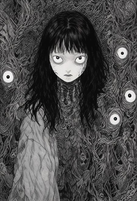headshot portrait of a woman,junji ito style,horror,manga, <lora:XL_itoStyleLycoris:1.0>
