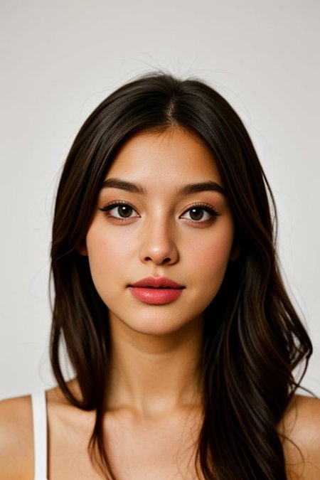 1 portrait face white background. symmetrical, centerweight, realistic skin, beautiful eyes