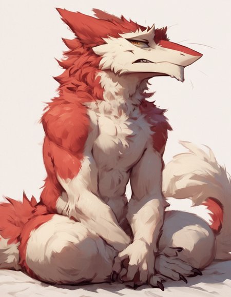 <lora:MegaFluffyPony:0.5> MegaFluffyPony, furry, fluffy <lora:by_latrans-v2s400:1> by latrans
source_furry,  female sergal , full body, tail, grumpy,, score_9, score_8_up, score_7_up, score_6_up, score_5_up,