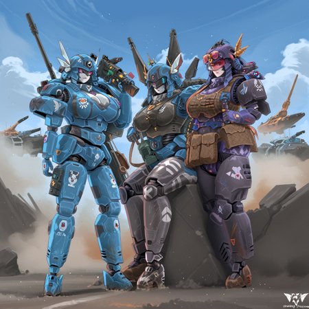 safe_pos, uaf-character, |||, helmet, holding weapon, day, cloud, rifle, gun, military vehicles, mecha musume, assault rifle, mecha, concrete, city,windows, robot leg, robot arm, airplane, tank, sitting on the tank holding gun, 1girl, sky, outdoors, weapon, robot, holding, uaf_neuko, 80swa, Expressiveh, score_9,score_8_up,score_7_up,  8k, hd , ultra realistic, hyper realistic, detailed face, natural huge breasts, beautiful woman's face, <LoRA: uafPortraits-000110>, <LoRA: uaf Wt: 1>, pureerosface_v1, (PureErosFace_V1:0.8), load bearing vest, sling, power armor, space marine, blue and grey armor, predtank