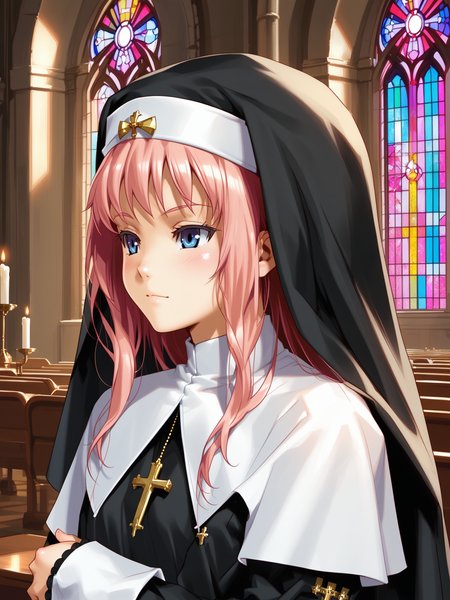 (upper body, solo focus:1.2) <lora:happy_tentacle-cecile-v0.1-000039:0.9>, ht_cecile, pink hair (petite:1.2), <lora:Shed_The_Skin's StS_age_slider_v1_initial_release:-1.25> ( (detached sleeves :1.1) :1.1) ( , , ( :1.2) , , (looking at another:1.2) :1.2) , indoors, ((dawn :0.6), :0.8), ( window :0.9), (furniture:0.9), loaded interior , , , (people:1.2) , (science fiction :0.9), church, confessional , (nun uniform:1.2) ( :0.8) score_9, score_8_up, score_7_up, score_6_up, score_5_up, score_4_up, ( [(realistic, photorealistic:1.3):(realistic:1.2):16] [(3d:1.2)::14] :1) <lora:LUUNA's Lunas-NijiJourney-SDXL-B2:0.35>, nijijourney <lora:prgfrg23's Counterfeit-V3.0 Style SDXL_LoRA_Pony Diffusion V6 XL:0.5> <lora:mfcg's mfcgXL:0.12> <lora:reweik's gyokai(himehajime)_PonyXL_style_v01:0.14>