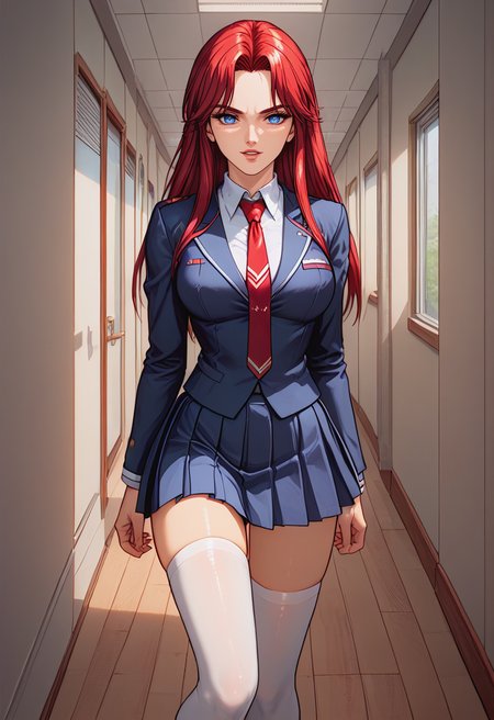 score_9, score_8_up, score_7_up, best quality, intricate details, rating explicit, BREAK 1girl,
<lora:Yuka_Ijima_Pony_v01:0.8> yukaijima, red hair, blue eyes, , Expressiveh <lora:Expressive_H-000001:0.8>   1girl, school uniform, pleated skirt, necktie, white thighhighs, confident, parted lips, beautiful, detailed eyes, school hallway,