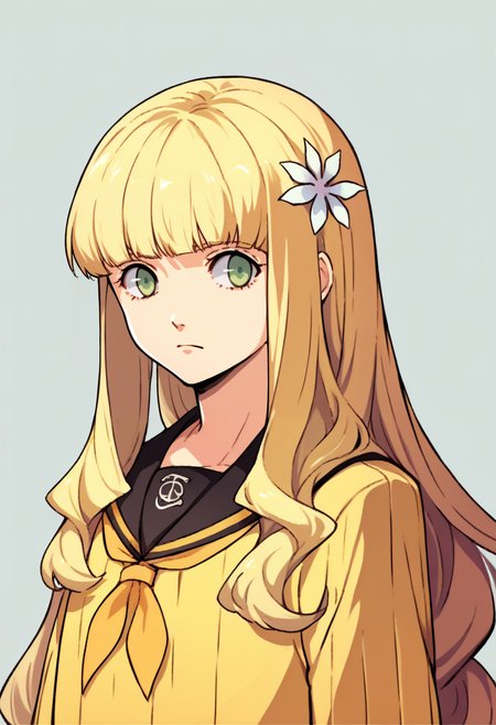 score_9, score_8_up, score_7_up, source_anime, 1girl, <lora:zs_ReiXL:1> reipq, very long hair, blonde hair, hair flower, green eyes, yellow serafuku, houndstooth, <lora:zs_ZeroAzurePortraitsXL:1> zeroazureportraits, solo, upper body, simple background