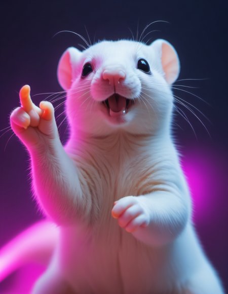 cute ermines pointing finger at the camera, neon colors