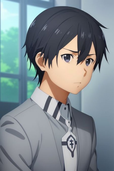 high resolution, solo, best quality, 1Boy, Kazuto Kirigaya, portraits, Black Hair, Black Eyes, school life, school uniform, OverallDetail