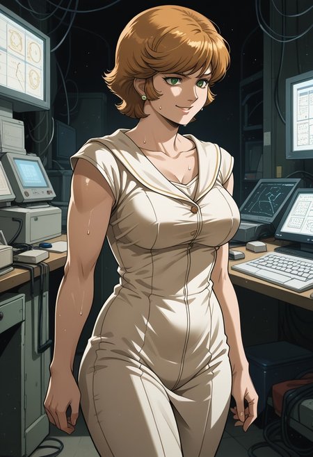 zPDXLxxx, score_9, score_8_up, score_7_up, score_6_up, source_anime, masterpiece, newest, best quality, amazing quality, very aesthetic, 
audrey, friendly, absurdres, BREAK, HamanKarn, short hair, wide hips, big ass, voluptuous, large breasts, smile,  <lora:wetbody:0.4> Wetbody, sweat, sweaty,<lora:Black_Magic_Steering:0.2>, cleaveage,