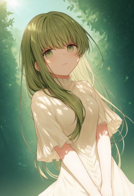 cecilia, score_9, score_8_up, score_7_up, 1girl, solo, light particles, rimlight, shade, green hair, green eyes, outdoors<lora:kazutake hazano xl 033:1>