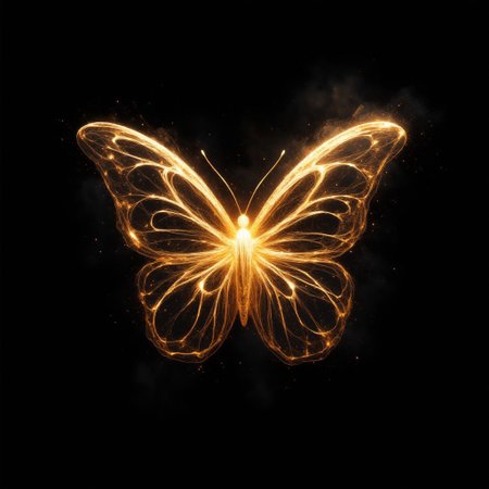 butterfly made out of singular intricately flowing light strands against a black background, swirling particles, abstract graphics, contours of a burning tree hidden in smoke, majestic, concept art, flowing light, glowing dust