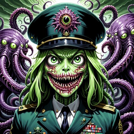 anime screencap,2d, portrait of a fleshmutant  tanya degurechaff eldritch abomination,cute,monstrosity,military hat,military uniform,<lora:Cyberfleshmutant-000002:0.85>