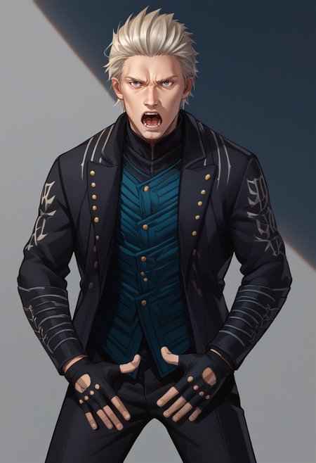 score_9, score_8_up, score_7_up, source_anime, 1boy, solo, JustDoItMeme, open mouth, looking at viewer, parody, <lora:JustDoIt_XLPD:1>, <lora:dmc5_vergil_ponyXL:1> dmc5vergil, black coat, fingerless gloves, pants