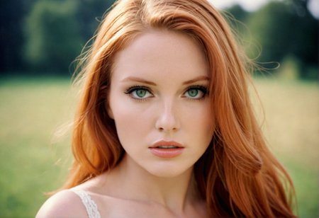 (((EuroBabe cleavage provocative expression))) ginger woman analog photo, green eyes, lingerie, outdoors, ((soft focus, depth of field, film grain)) <lora:EuroBabe2-XL:0.6>