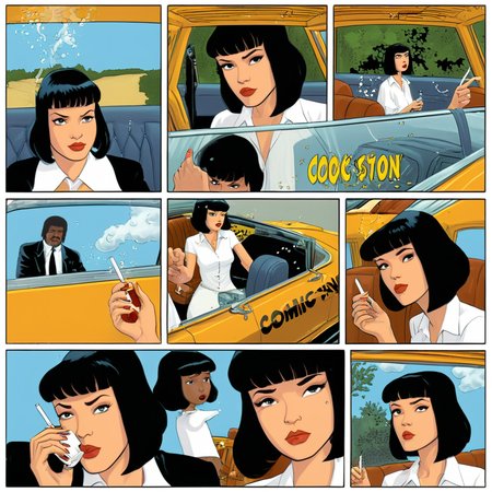 comic book art of  <lora:comicbookpage style:0.9> comicbookpage style
 <lora:xl_more_art-full_v1:0.5>
 <lora:add-detail-xl:1>
 <lora:detailed:0.3>
<lora:perfection style:0.3>
a cartoon comic book strip page of
 <lora:Pulp Fiction style:1>Pulp Fiction style, comic art, graphic novel illustration