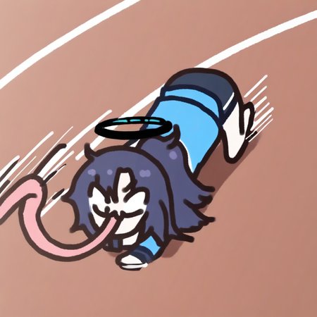 1girl, yuuka \(track\) \(blue archive\), very long tongue, running, all fours, full body, ponytail, running track background, motion lines, <lora:gwezuna:1>