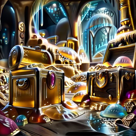 chalice made out of slime, fancy cup made out of slime, fancy chalice made out of slime, Detailed chalice made out of gold slime, Gem-studded slime chalice, multi-colored gems made out of slime, in a room of treasure made out of slime,  gold coins and bars made out of slime, wood-like treasure chest made out of slime, wood-colored slime chest, 
treasure-room, treasure, treasure chest, gemstone, coins, gold bars, gold pile, 
everything made of slime, No simple background,
((translucent slime)), ((transparent slime)), (bioluminescent slime), sl1m3, slime, great lighting, even lighting, no bright spots,