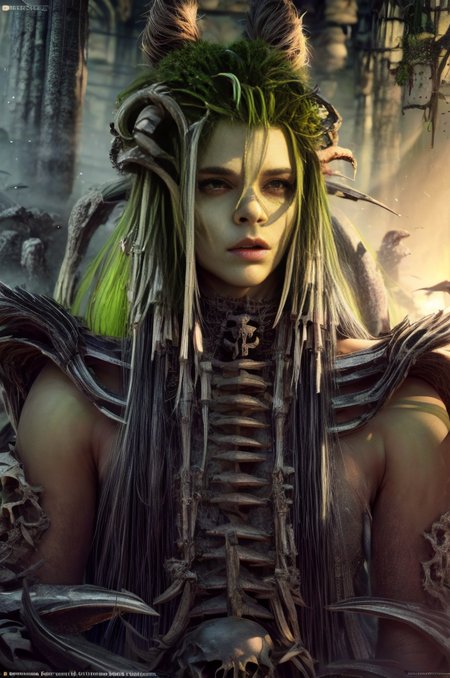 realistic analog photo, award winning photo, 
<lora:more_details:0.7> 
  <lora:Alyson:0.75> 1girl,  25 years old, Bestface1
 <lora:OrcWarrior:0.75> orcw, green colored skin, tusks, dreadlocks, 
<lora:edgBonesv1:0.75> wearing edgBones, dress with skeleton bones, dress with skeletal bones, bones,
  <lora:Evil:0.75> evilrealm, foggy wasteland, curde watchtower, 
,
high-quality, crisp, sharp, professional-grade, high-resolution, fine detail, accurate colors, low noise, fast shutter speed, wide dynamic range, precise focus, RAW, highres, 8k, uhd, High Dynamic Range, tonemapping, crisp details,