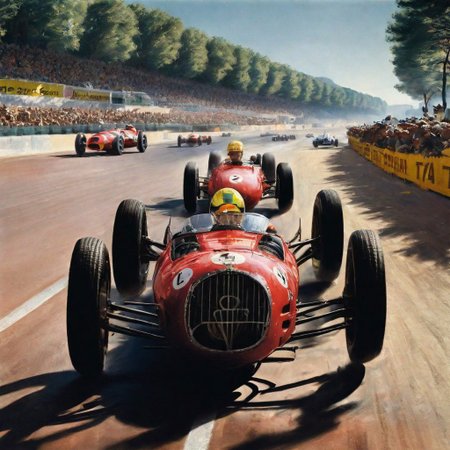 Monaco 1940s,Grand Prix,racing cars, one in front, cars behind blurred, all cars kept within frame ofpicture,racetrackoutdoors,sky,day,
cloud,tree,blue sky,_p_style, all with drivers, racing drivers, drivers heads all facing forwards, all wearing helmets,red car, blue car, yellow car<lora:VintagePPXL:1>, (masterpiece, best quality, ultra-detailed, best shadow), high contrast, (best illumination), ((cinematic light)), colorful, hyper detail, dramatic light, intricate details, ultra detailed artistic photography, dreamy, backlit, shadows, ultra high definition, 8k, ultra sharp focus, ultra high quality, soft lighting, film photography, analogue photography, hyperrealism,